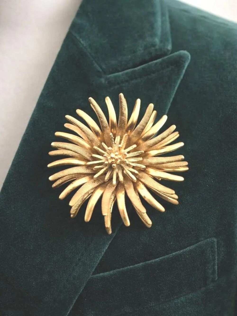 Mid Century Floral Pin, Trifari Style Layered Chrysanthemum